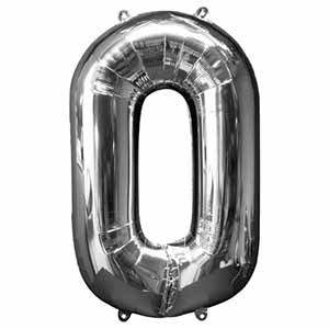 34IN Number 0 Silver Balloon Delivery