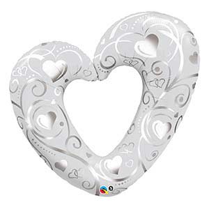 42In White Hearts & Filigree Balloon Delivery