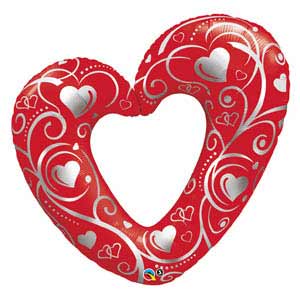 42In red Hearts & Filigree Balloon Delivery