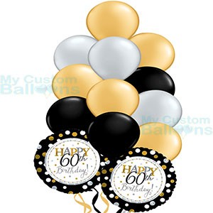 Happy 60th Gold Birthday Balloon Bouquet 11 latex and 2 foil balloons Balloon Delivery