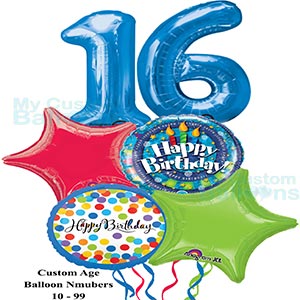 Happy16th Birthday Boy Balloon Bouquet 2 Large Numbers Balloon Delivery