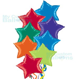 Primary Multi Color Stars Balloons Bouquet With 8 Stars Balloon Delivery