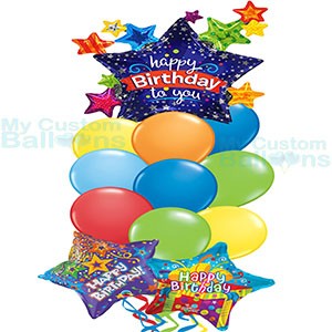 Happy Birthday Large Star Balloon Bouquet 9 latex 2 HB foil Balloons Balloon Delivery