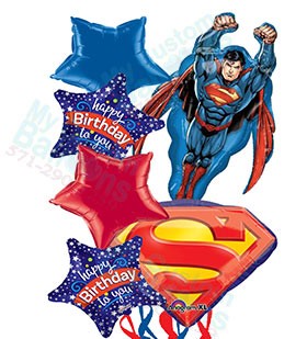 Flying Superman Birthday Foil Balloon Bouquet
