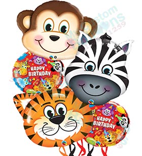 Jungle Animal Face Birthday Balloon Bouquet