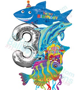 Custom Age Blue Birthday Shark & Dolphin Balloon Bouquet