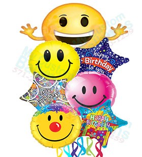 Happy Birthday Smiley Face Emoji Balloon Bouquet