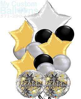 Congratulations Balloon Bouquet Silver Stars and Latex Balloons