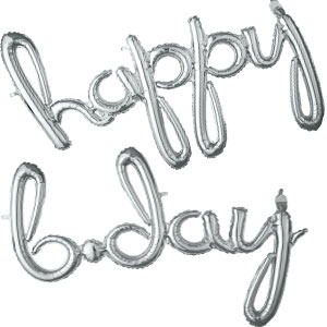 70" Happy B Day Silver Script Air Filled Balloon Banner