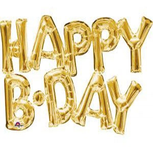 30" Happy B Day Gold Air Fill Balloon Banner