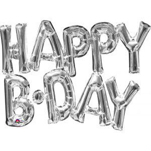 30" Happy B Day Silver Air Fill Balloon Banner
