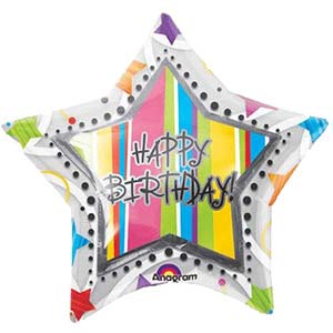 32In Happy Birthday Stripe Star Foil Balloon