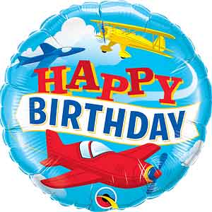18In Birthday Airplane Circle Foil Balloon