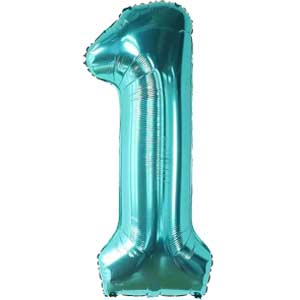 34In Number 1 Aqua Teal Foil Balloon