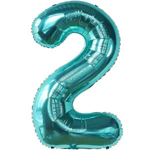 34In Number 2 Aqua Teal Foil Balloon